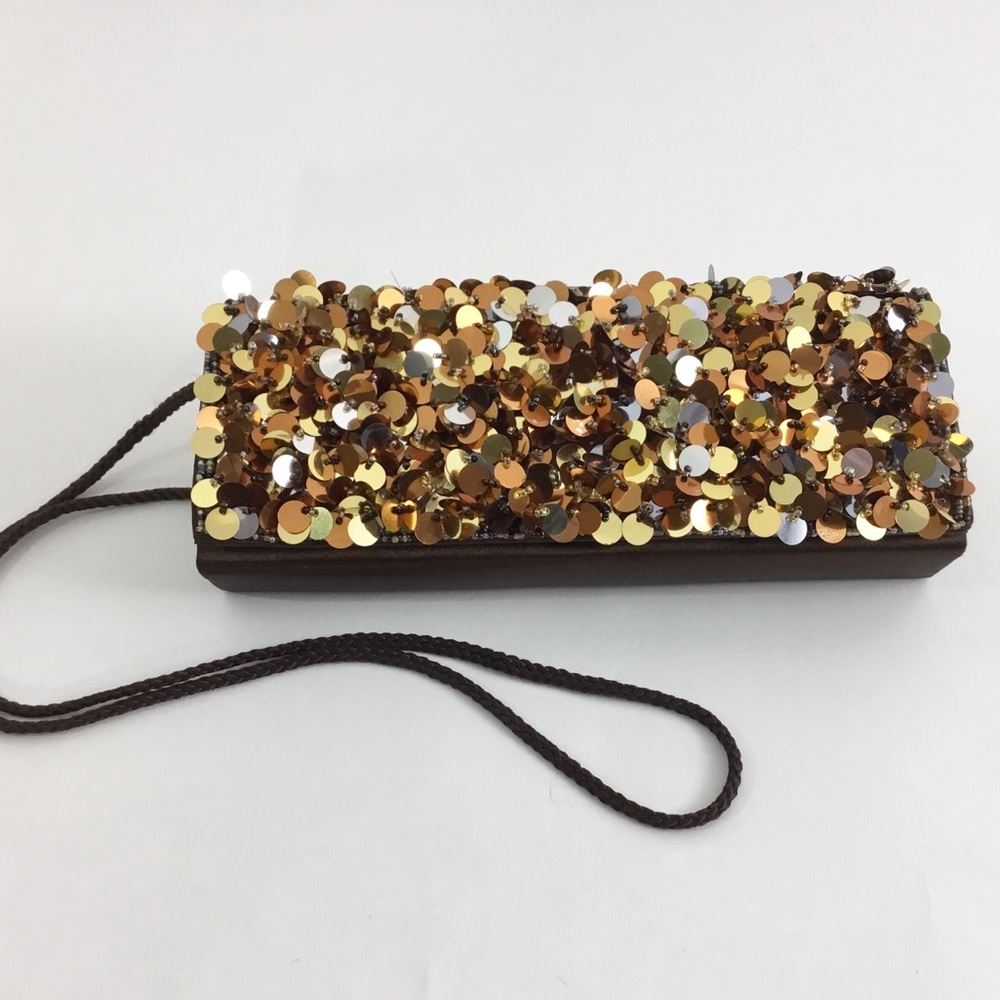 Brown Satin, Sequin & Beaded Evening Purse